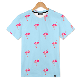 Flamingo poster, t-shirt, Watercolor, pink in blue bg