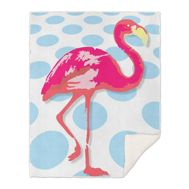 Flamingo, Summer Poster, blue dots background,