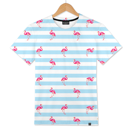 Flamingo, Pink Flamingo, blue stripes bg, Flamingo pattern