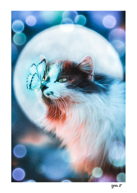The cat and the butterfly under the moon by GEN Z