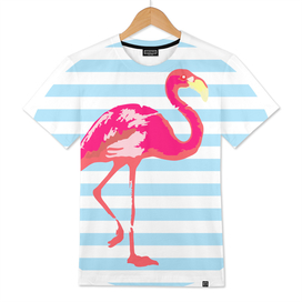 Flamingo, blue stripes, summer t shirt, summer poster,