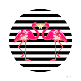 Flamingo, black stripes, summer design, summer poster,