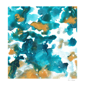 Aqua Teal Gold Abstract Painting #1 #ink #decor #art
