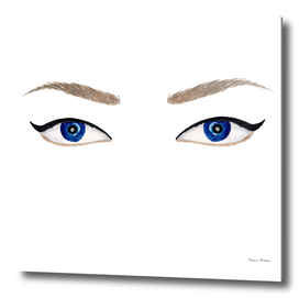 Watercolor blue eyes with black eyeliner