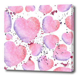 Watercolor seamless pattern with gradient hearts