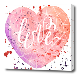 Watercolor heart with gradient and white lines.