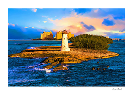 Bahamas Lighthouse with Resort Art