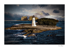 Bahamas Lighthouse with Resort Rain
