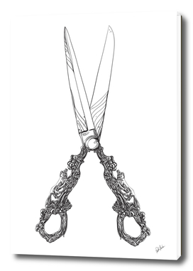 Vintage scissors black and white lineart