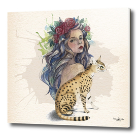 Watercolor Island Girl And Cat