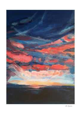 Sunset seascape navy, coral clouds