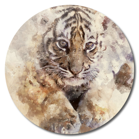 Watercolor baby tiger