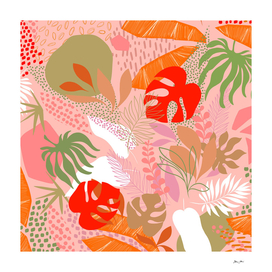 Tropical Foliage Pattern 2 - Orange & pink Boho