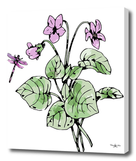 Violets and dragonfly