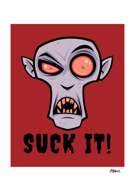 Creepy Vampire Cartoon with Suck It Text