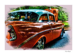 Classic Orange Car in Park Painting