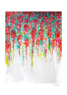 Coral flowers painting, cascading Flowers