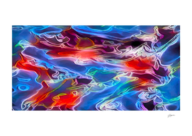 Blue Flames - blue red white abstract swirl wall art
