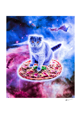 Galaxy Kitty Cat Riding Pizza In Space