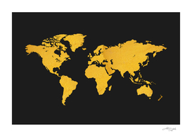 Golden World Map - Black Background