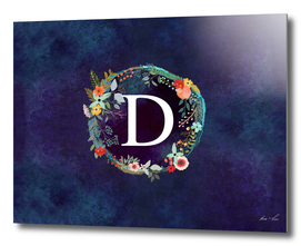 Personalized Initial Letter D  Floral Wreath Artwork