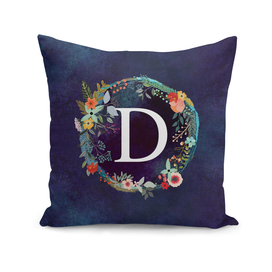 Personalized Initial Letter D  Floral Wreath Artwork