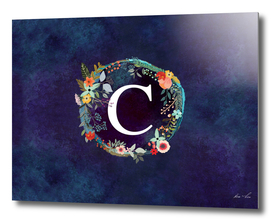 Personalized Initial Letter C  Floral Wreath Artwork