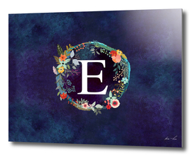 Personalized Initial Letter E Floral Wreath Artwork