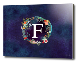 Personalized Initial Letter F Floral Wreath Artwork