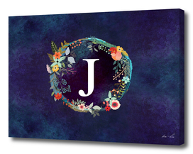 Personalized Initial Letter J Floral Wreath Artwork