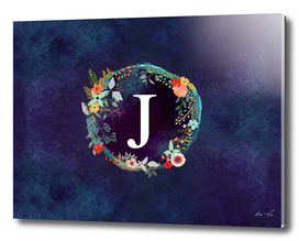 Personalized Initial Letter J Floral Wreath Artwork