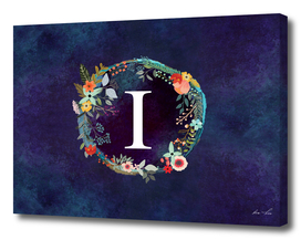 Personalized Initial Letter I Floral Wreath Artwork