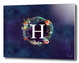 Personalized Initial Letter H Floral Wreath Artwork