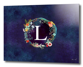 Personalized Initial Letter L Floral Wreath Artwork