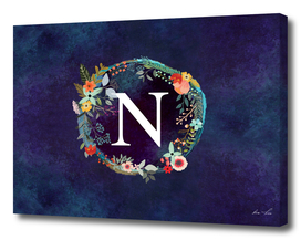 Personalized Initial Letter N Floral Wreath Artwork