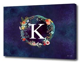 Personalized Initial Letter K Floral Wreath Artwork