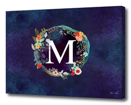 Personalized Initial Letter M Floral Wreath Artwork