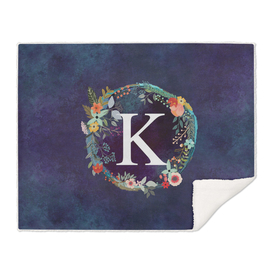 Personalized Initial Letter K Floral Wreath Artwork