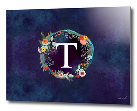 Personalized Initial Letter T Floral Wreath Artwork