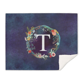 Personalized Initial Letter T Floral Wreath Artwork