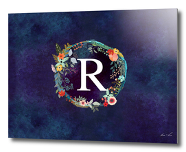 Personalized Initial Letter R Floral Wreath Artwork