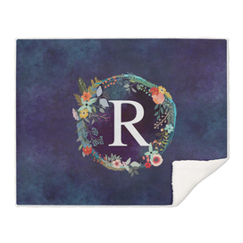 Personalized Initial Letter R Floral Wreath Artwork