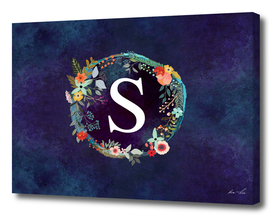 Personalized Initial Letter S Floral Wreath Artwork