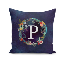 Personalized Initial Letter P Floral Wreath Artwork