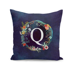 Personalized Initial Letter Q Floral Wreath Artwork