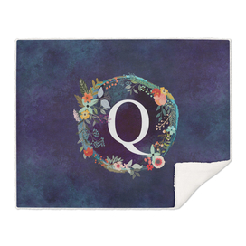 Personalized Initial Letter Q Floral Wreath Artwork