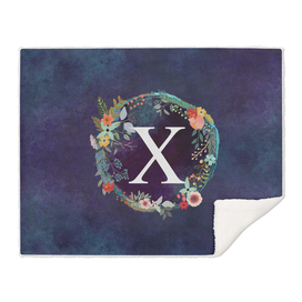 Personalized Initial Letter X Floral Wreath Artwork