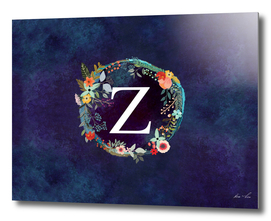 Personalized Initial Letter Z Floral Wreath Artwork