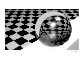 Abstract - Glass reflective sphere on checkered room