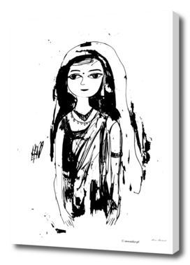 Indian girl black-white drawing